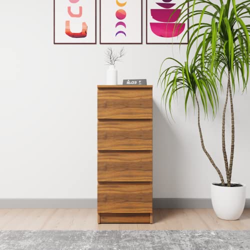 Image of VIKI Dresser with 4 Drawers, Chest of 4 Drawers,Clothes Storage, Organizer Unit for Bedroom, Hallway, Entryway,Easy Pull Drawers, Width 40cms, Brussel Walnut Colour | 1 Year Warranty