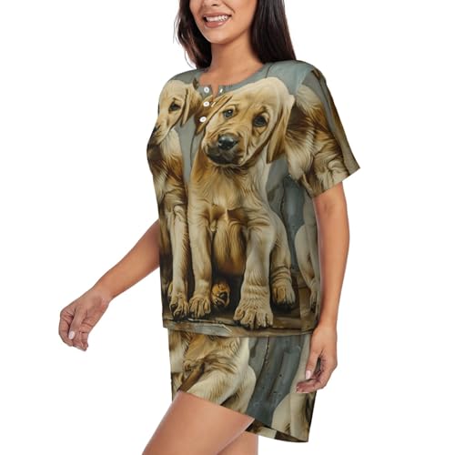 Pijama de cachorros mujer conjunto corto ligero ropa de dormir verano casual casa 2