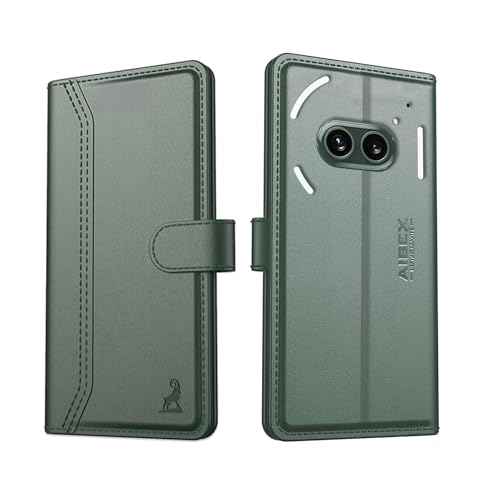 Image of AIBEX Nothing Phone 2 (a) / Nothing Phone (2a) Plus Flip Cover Leather Finish with Magnatic Closure | Inside TPU with Card Pockets | Wallet Stand | Complete Protection Flip Case - Green