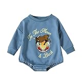 Generic Pyjama 98 Junge Einteiler Kleinkind Kinder Baby Mädchen Jungen Kleidung Sweatshirt Pullover Kuh bedruckt Langarm Strampler Herbst Winter Outfits Badeanzug 86 (Blue, 6-12 Months)