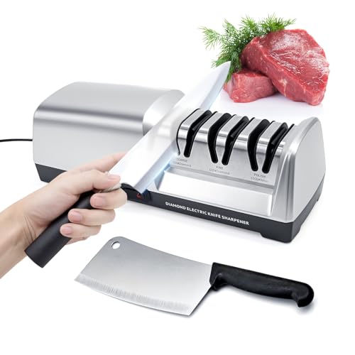 OEC-T5 Electric Knife Sharpener, 3-in-1 Professional Electric Knife Sharpeners with Precision Angle Guide and Diamond Abrasive for Straight Blade Knives, Serrated Knives, Ceramic Knives