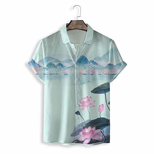 Chemise Aloha de fête été imprimé tropical vert pour homme décontracté