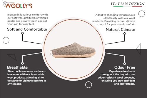 Woolly's Indoor Open Heel Slippers With Leather Sole (Natural Brown) - 43 | Premium New Zeland Wool | Handcrafted with Italian Design | Soft, Breathable & Ordor Free2
