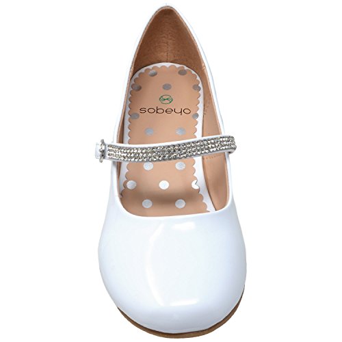 SOBEYO Kids Dress Shoes Low Chunky Heel Mary Jane Girls Pumps Rhinestone Strap3