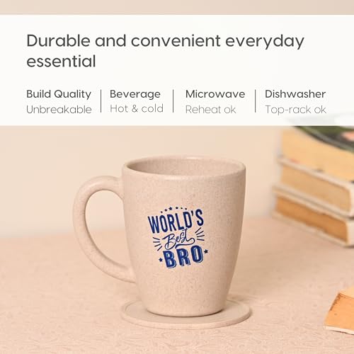 Image of Eha Earth Friendly Rakshabandhan Gift Made with Rice Husk| 300 ml, Set of 1 | Includes 1 Printed Coffee Mug, Coaster,Keychain & Bamboo Rakhi| Rakhi Set for Brother | Rakshabandhan gift for Brother