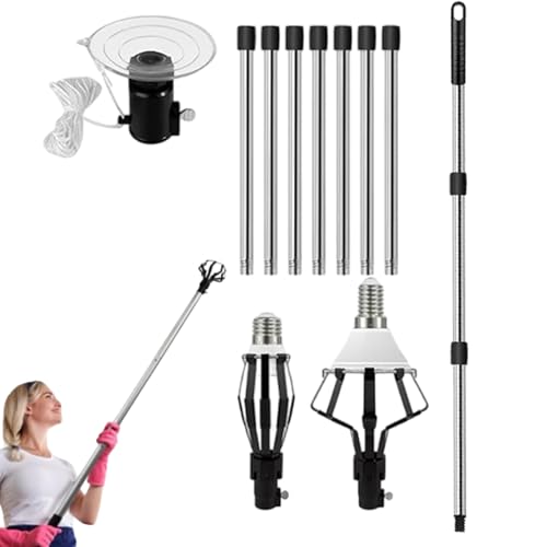 高天井用電球チェンジャー,伸縮式照明取り外しツール 吸盤とバスケット付き | 住宅 産業用高天井対応 伸縮式電球チェンジャー,室内 公共施設 シャンデリア用