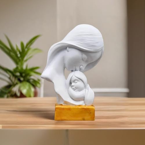 Image of Saugat Traders Resin Mother Child Statue Showpiece for Home Decor Office Table Decoration - Baby Shower for Mom, to Be Mom Handcrafted Mother Baby Showpiece Gift,5 Cm,10 Cm,White