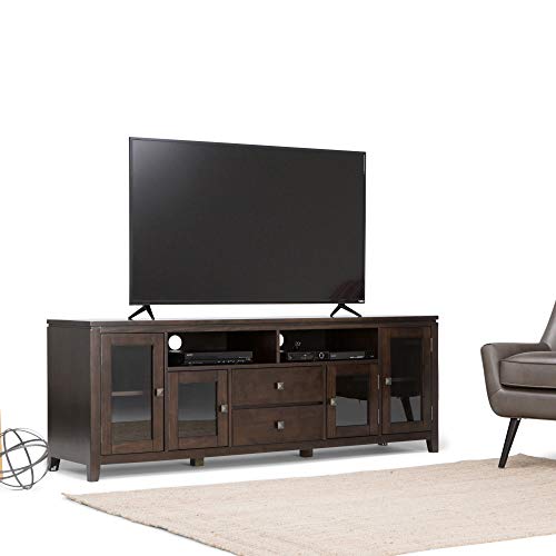 Simplihome AXCRCOS72-MAH Cosmopolitan Solid Wood Universal Tv Media Stand, 72 Inch Wide, Contemporary, Living Room Entertainment Center With Storage, For Flat Screen Tvs Up To 80 Inches In Mahogany Brown thumb #1
