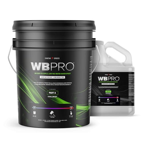 WBPRO Water-Based Epoxy for Interior Concrete, Low VOC, Clear or Add Color Pack, Remarkably Durable, Same-Day Recoat, Easy to Apply (5 Gallon Kit)