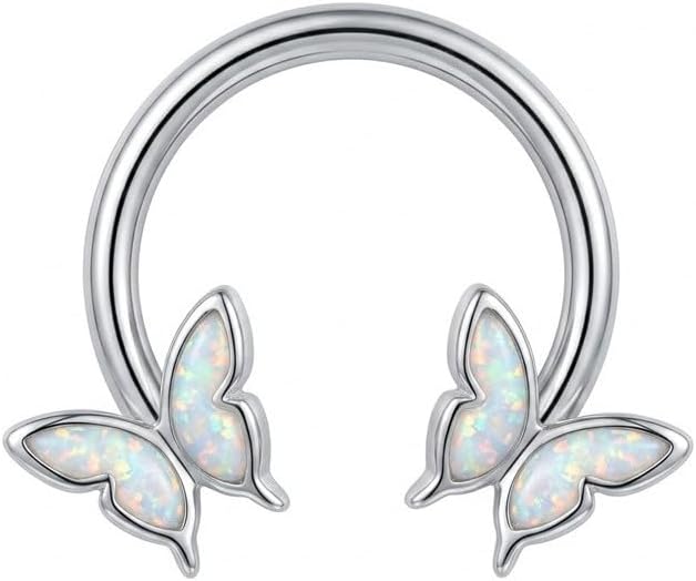 18K White Gold Plated Opal Butterfly Septum Ring Elegant Body Jewelry Gift Box