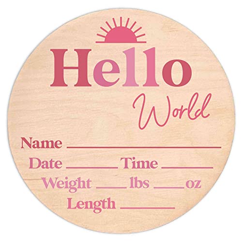 Image of Hello World Newborn Sign - Baby Name Birth Stats Announcement Plaque for Hospital - Photo Prop - Pink Nursery Decor - Shower Gift