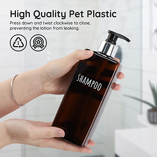 Image of Segbeauty Shampoo and Conditioner Dispenser, 3 Packs 16.9oz Refillable Bathroom Soap Dispenser Set, 500ml Plastic Square Shower Press Pump Bottles Liquid Lotion Dispenser for Kitchen Sink Amber