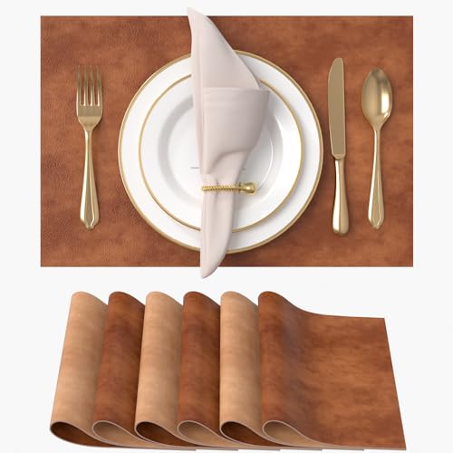 Vitare Mantel Individual,Salvamanteles Individuales Juego de 6,Tapete Resistente al Calor Antideslizante y fácil de Limpiar,Mantel Individual de Piel sintética Bicolor,45×30cm-Marrón Oscuro y Claro