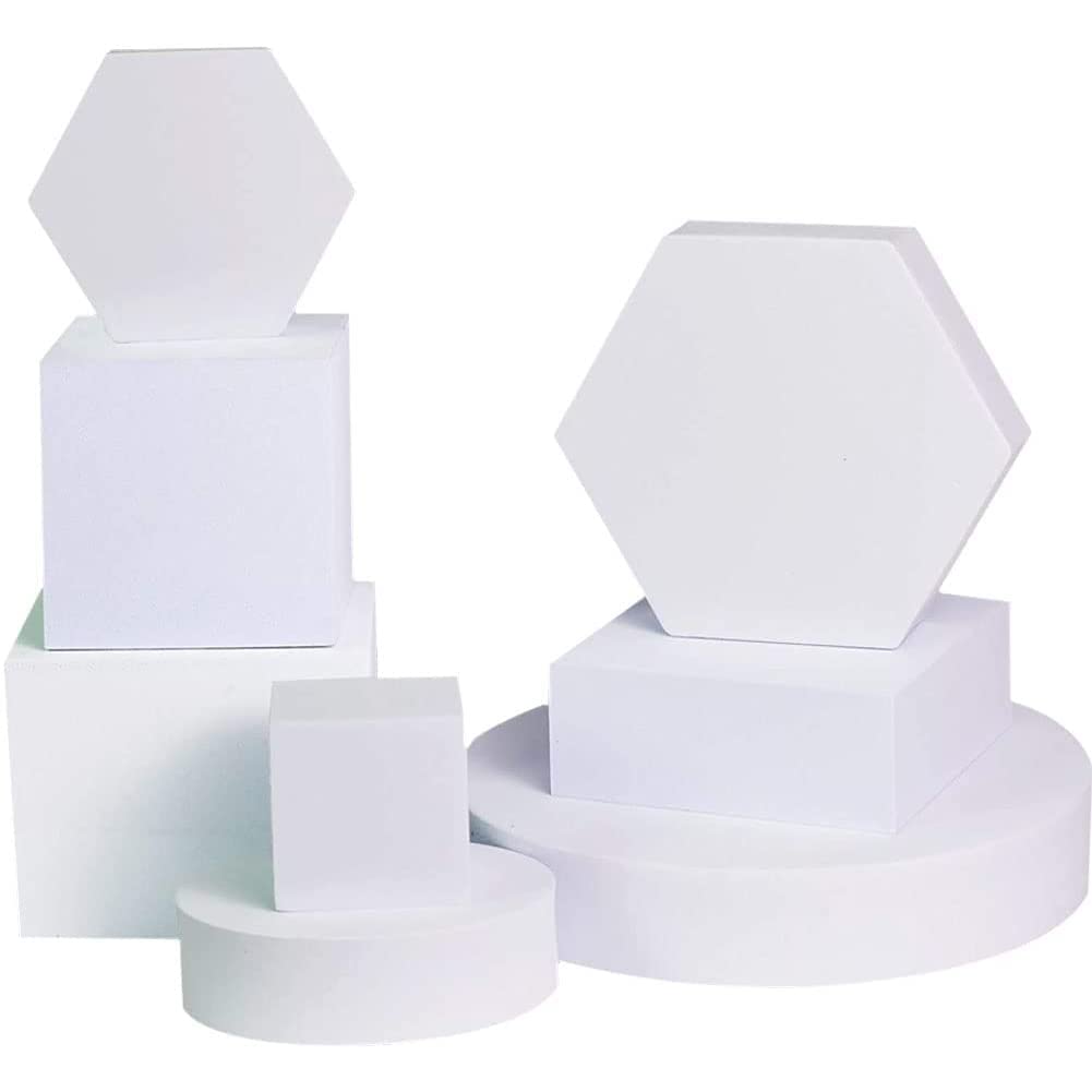 Store2508 Photography Props Photography Blocks Craft Hard Foam Blocks Shapes for Cosmetics, Makeup Tools Flat Lay Photo Shoot for Products Set of 8 (White)-picture-22
