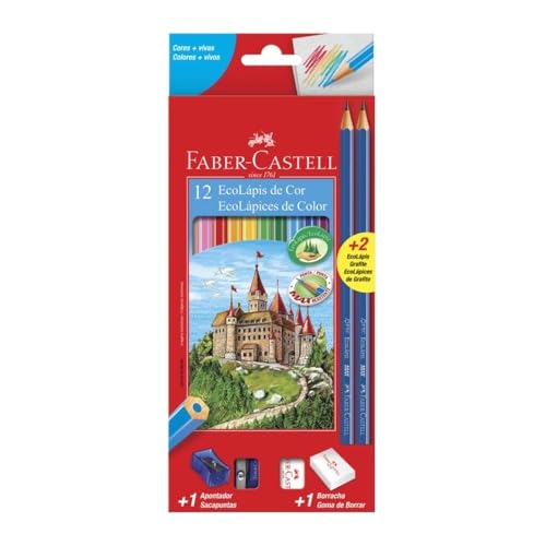 EcoLápis 12 Cores Kit Escolar, Faber-Castell, 120112+2N, Grafite