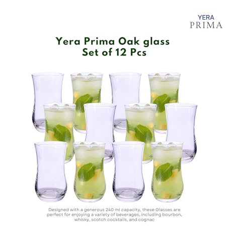 Image of Yera Prima Zest Water /Juice /Cocktail Glasses- 240 ml Each -Set of 12 pcs Transparent | Hot & Cold Drinks, Juice, Cocktail, Milkshake, Smoothie | Ideal for Home, Party, Restaurant, Gifting