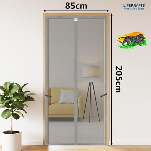Image of LifeKrafts Magnetic Mosquito Net for Door | Heavy Duty 80 GSM Mesh | Premium Polyester Material | Auto-Closing Insect Screen for All Door Types | Keeps Mosquitoes & Bugs Out |(205x85 cm, Grey)
