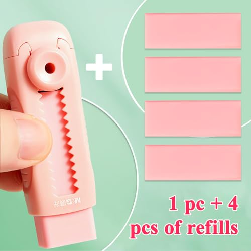 Image of M&G 4+1 Pack Rubber Pink Erasers Sliding Retractable Eraser, Soft Cute Erasers Push Pull Large Pencil Erasers with Plastic Sleeve 4 Refill Eraser for School Students Kids Office Home Supplies