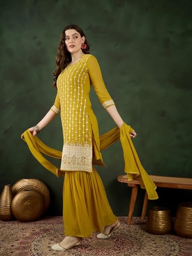 Image of SheWill Kurta Set for Women - Maroon Velvet Zari Sequence Cording Embroidered Kurta with Pant and Cutwork Organza Dupatta