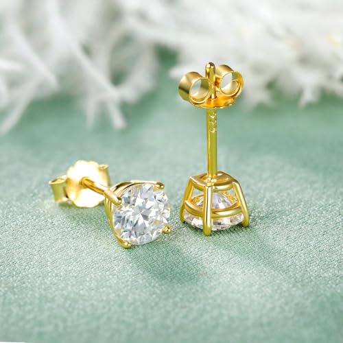 MDFUN S925 Sterling Silver Moissanite Stud Earrings Set 4 Prong Round Synthetic Moissanite Stud Earring Multiple Pack2