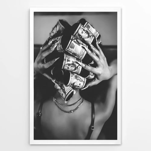 Trendy Black and White Wall Art Luxury Money Hair Rollers Black Woman Poster Retro Bold Feminine Fashion Hypebeast Print for Bedroom Dressing Living Room Dorm Decor 12x18inch Unframed