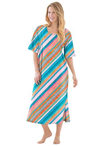Dreams & Co. Women's Plus Size Long Tagless Sleepshirt - 3X/4X, Multi Stripe Multicolored #TOP22