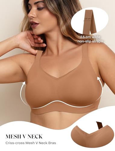 Image of COMFELIE Women No Underwire Bra Comfy Seamless Bras Full Coverage Mesh Bralette with Adjustable Contrast Color Strap S-4XL