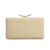 EVEOUT Clutch de Paja Trenzada Mujer Boho Bolso de Noche Tejido Rafia Sintética con Cadena Verano Bolsos de Mano para Fiesta Bodas Playa Vacaciones