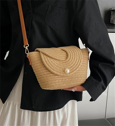Trendy Summer Woven Crossbody Shoulder Bag for Women Small Straw Shell Tote Purse Vacation Beach Handbags2