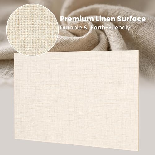 Lightomorrow Bulletin Board 36 x 24 inches, 3' x 2' Linen Board for Wall, Decorative Fabric Pin Board with Safe Removable Adhesive Tapes for Home and Office, Includes 20 Push Pins-Light Yellow Stripes - Image 2
