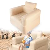 HENGMEI Sofá hinchable portátil para camping, sillón hinchable con respaldo, reposabrazos para dormir, sofá de camping, colchón de aire con bomba, sofá individual 97 x 78 x 75 cm