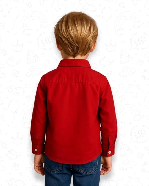 Image of Niren Enterprise Boys Red Full Sleeve Cotton Regular Fit Shirt Kids and Junior Boys Shirt
