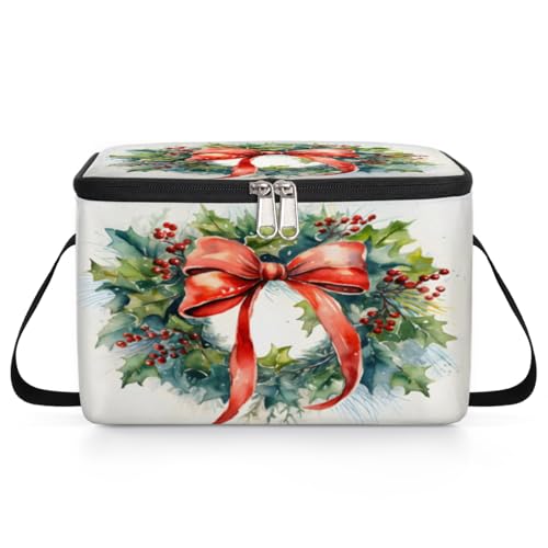 GzLeyigou Christmas Holly Berries Lunch Bags for Women Men 9 Cans, Hot & Cold Food Delivery Bag Insulated Grocery Bag Insulated Lunch Box Cooler Bag for Office Work Picnic Beach