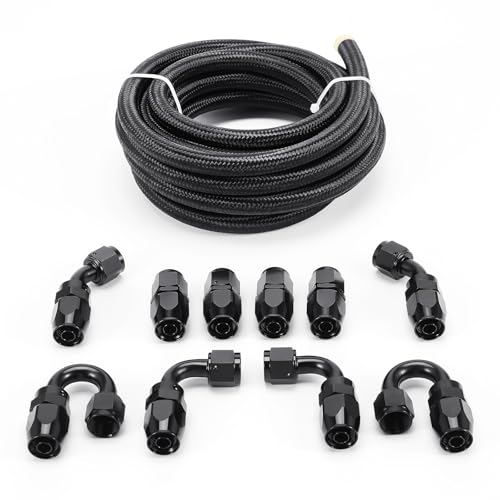 Image of maXpeedingrods 8AN 16FT Fuel Line Kit 1 /2 inch Gas Oil Line Hose AN8 Fitting Transmission Cooler Lines CPE Nylon Stainless Steel Braided + 10PCS 8AN Push Lock Fitting Hose End