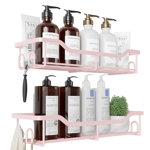 Image of Kitsure Shower Caddy Large - Adhesive Shower Organizer, Stainless Steel Shelf for Inside Shower, No Drill Bathroom Organizers and Storage, Home Decor Accessories, 2 Pack, Pink
