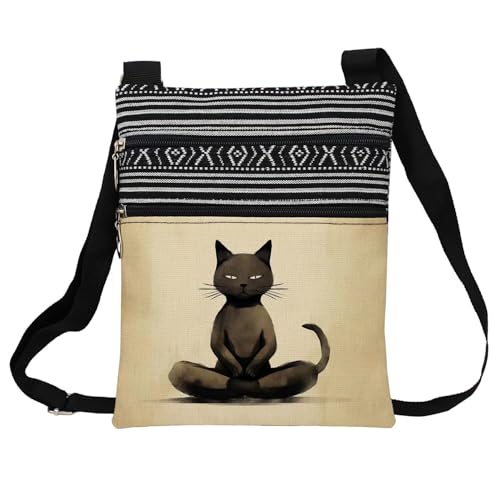 Yoga Cat Messenger Bag Small Ethnic Pattern Printed Adjustable Strap Crossbody Zipper Bag Yoga Cat Phone Bag Wallet Cute Shoulder Handbag for Women Friends -2