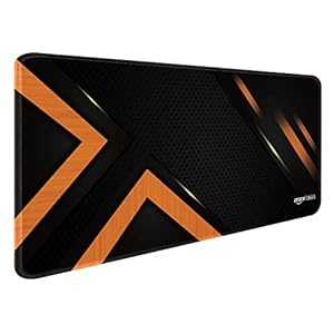 Amazon Basics Extended Gaming Mouse Pad Desk Mat for Computer Laptop| Stitched Embroidery Edges| Non-Slip Rubber Base | Keyboard Mouse Pad for Office & Home (785mm x 300mm x 2mm) – Orange Strips