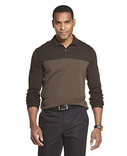 Van Heusen Men's Flex Long Sleeve Jaspe Polo Shirt, Burnt Umber Colorblock, Large