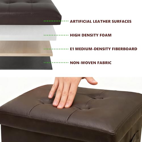 Image of ALASDO Storage Ottoman Footrest Stool Small Ottoman with Storage Foldable Ottomans Foot Rest Footstool Bench for Living Room 17x13x13inches Brown