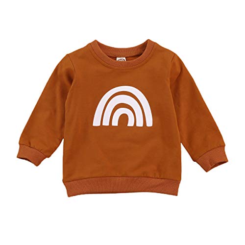 Kids Toddler Baby Boy Girl Rainbow Pullover Sweatshirt Long Sleeve Shirt Cotton Sweater Tops Fall Winter Clothes (A- Brown,1-2T)