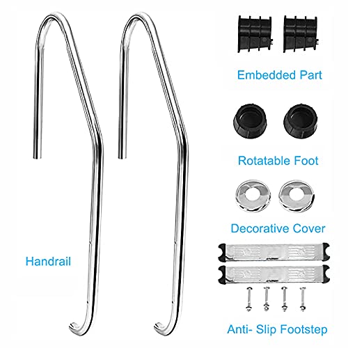 Escalera para Piscina de Acero Inoxidable con 2 Peldaños Antideslizantes miniatura 3