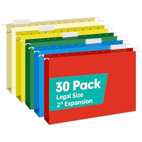 HERKKA Extra Capacity Legal Size Hanging File Folders, 30 Pack Reinforced Legal Size Hanging Folders with Heavy Duty 2 Inch Expansion, Designed for Bulky Files, Medical Charts, Assorted Colors Cover