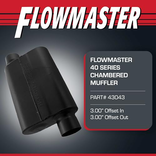 Flowmaster 40 Series Original Chambered Muffler – 3.00” Offset In / 3.00” Offset Out – Aggressive Sound – 16-Gauge Aluminized Steel – For Muscle Cars, Street Rods, Trucks, SUVs & Strip Builds (43043)