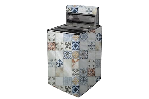 Image of The Furnishing Tree PVC Washing Machine Cover Compatible for Panasonic 7 KG Fully-Automatic Top Loading NA-F70LF3CRB, Washing Machine Waterproof and dustproof, Mosaic Pattern Cream