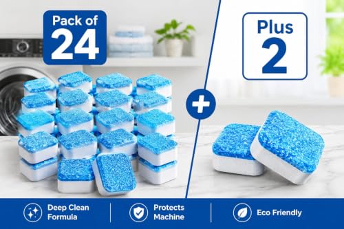 Image of Washing Machine Cleaner Tablets, Deep Cleaning and Descaling, Removes Odor, Limescale and Detergent Residue, for Front and Top Load Machines, Effervescent Tablet (Pack of 24)