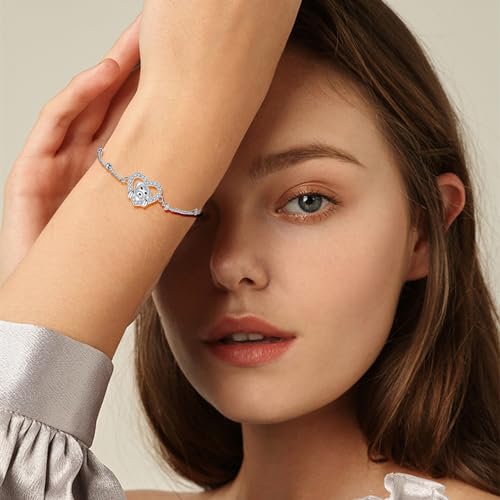 Arrebol Hund Armband 925 Sterling Silber Damen Welpen Haustier Liebhaber Armbänder Original Schmuck für Schwester Freundin Tochter, Verstellbarer [16+4cm]