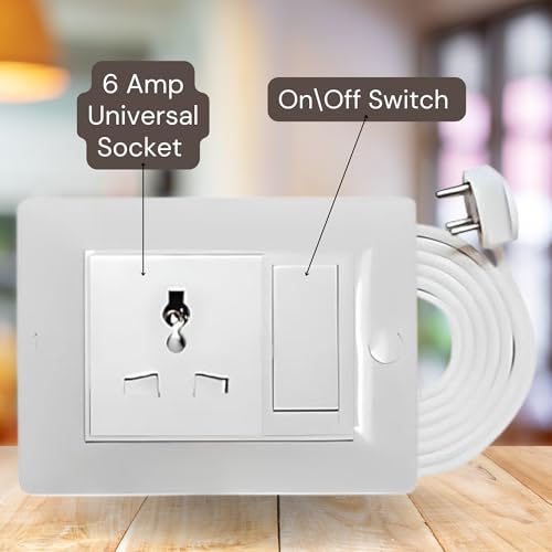 Image of ELEGANT CASA 6 Amp Electric Extension Board with Cord 1 Socket with Safety Shutter Individual Switch for Small and Light Home, Office Appliances with 6 Amp Plug Top 3 Core 1.5 mm, 3-Meter Copper Wire