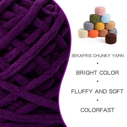 Image of 3 Pack Fluffy Chenille Chunky Yarn for Crocheting 100g(65.6yd) - Baby Yarn for Crocheting Soft - Velvet Yarns for Crochet Blanket - Amigurumi Crochet Yarns (Deep Purple)