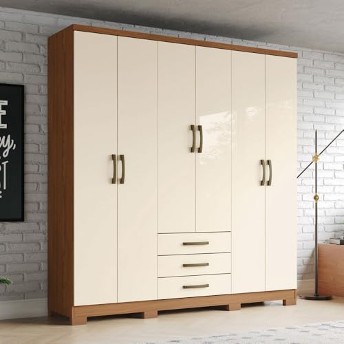Guarda-Roupa Casal Caju 6 Portas 3 Gavetas Nature/Off White - Henn