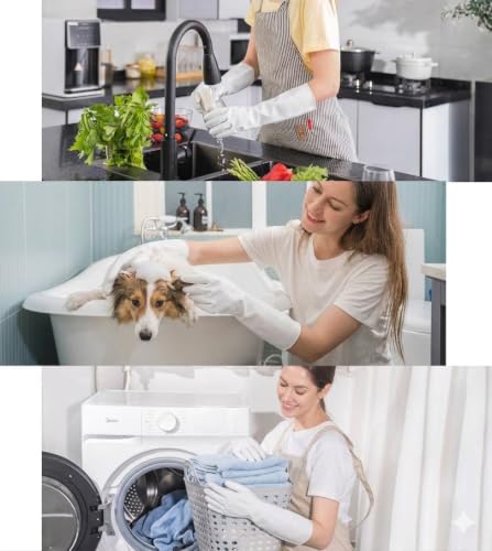 Image of White Multipurpose Rubber Gloves| Cleaning| Kitchen| Dishwashing | Gardening | Pet Care | Painting | Reusable| Non-Slip| Latex-Free| Heavy Duty| Waterproof|- 15 INCH. (1 WHITE) |